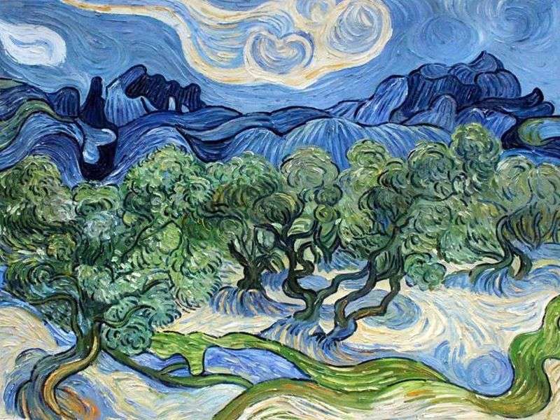Olivenbäume mit den Alpillen im Hintergrund - Vincent van Gogh