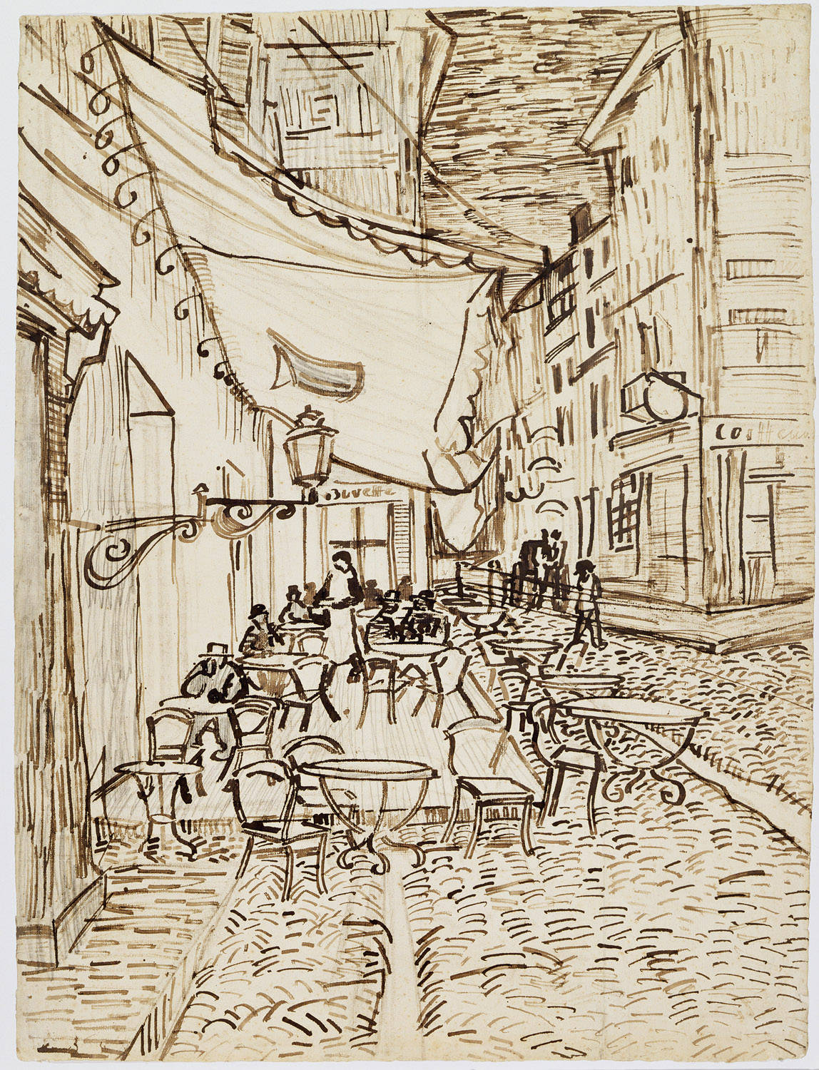 Vincent van Gogh, Café Terrace at Night, dessin à la plume, 1888
