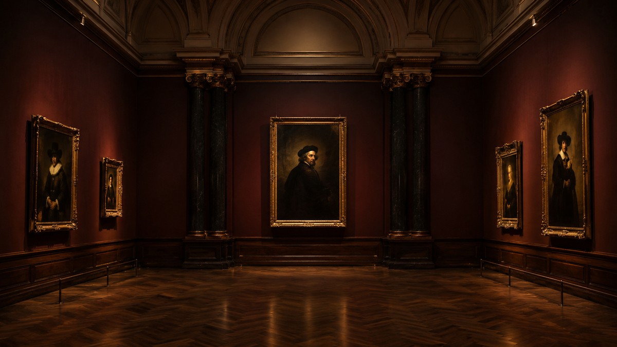 Galerie muséale imaginaire consacrée à Rembrandt à New York