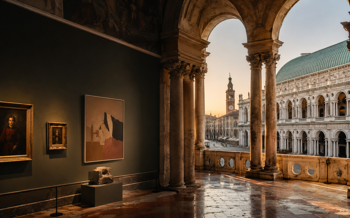 Galerie d’art dans un palais palladien à Vicence avec vue sur la Basilica Palladiana