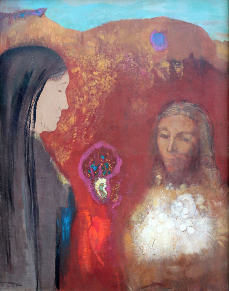 Christus und die Samariterin (Der Blumenstrauß mit weißen Blumen) - Odilon Redon