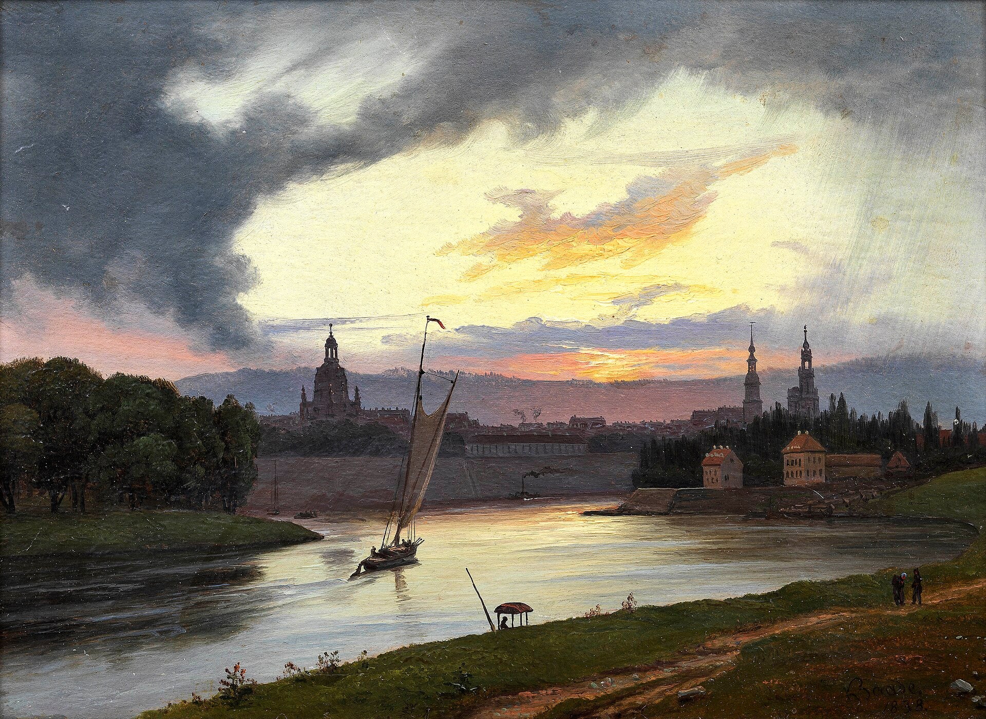 Dresde au coucher du soleil, Knut Andresen Baade, 1838, peinture à l’huile