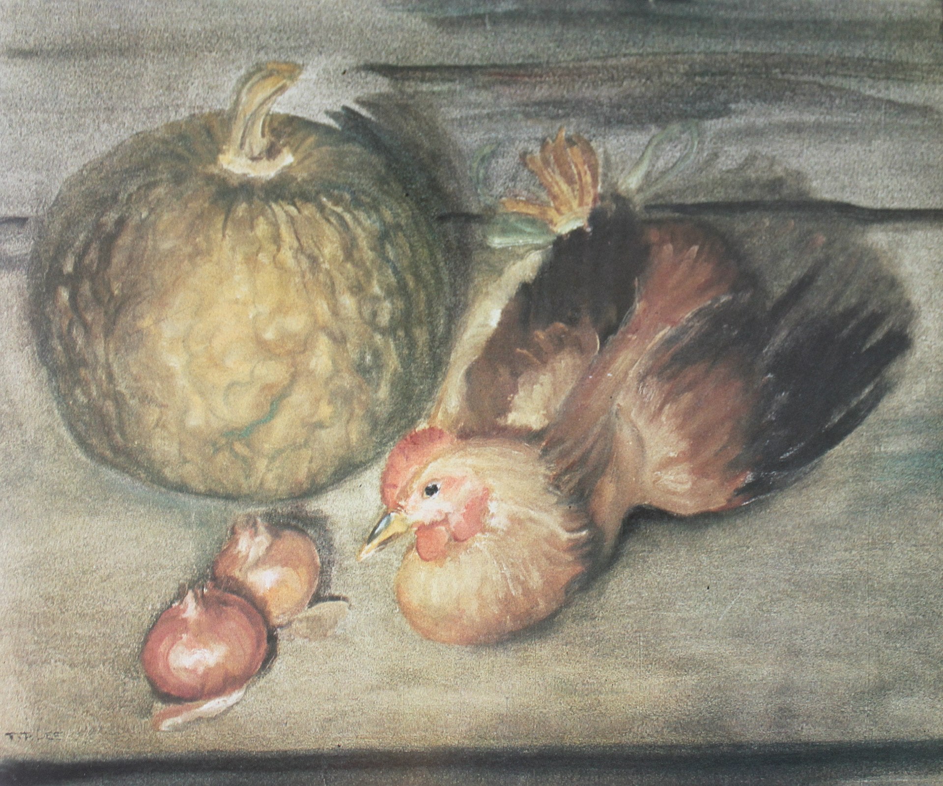 Poulet et citrouille, Li Tiefu, années 1930–1940, huile sur toile