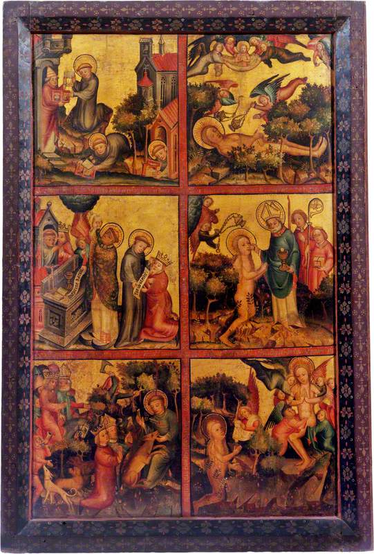 3 Szenen aus dem Leben des heiligen Gilles ; 3 Szenen aus dem Leben der heiligen Maria Magdalena (Triptychon, rechte äußere Flügel) - Meister Bertram