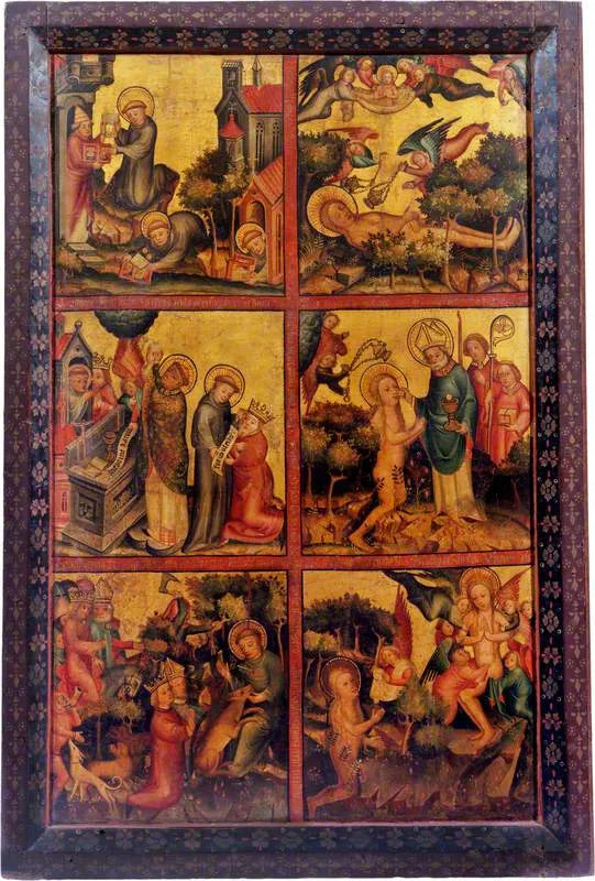 3 scènes de la vie de saint Gilles ; 3 scènes de la vie de sainte Marie-Madeleine (triptyque, volet droit extérieur) - Master Bertram image 1 reproduction de peinture à l’huile