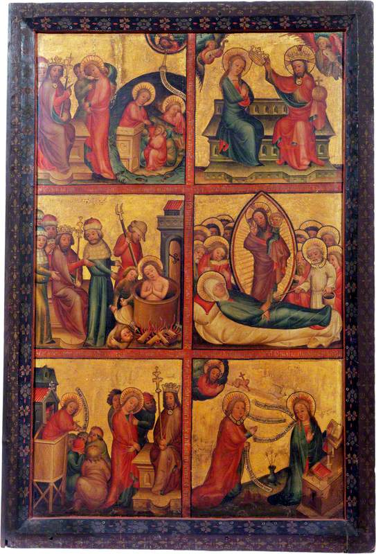 3 scènes de la vie de saint Jean l'Évangéliste ; 3 scènes de la vie de la Vierge (triptyque, volet gauche extérieur) - Master Bertram image 1 reproduction artisanale de tableau