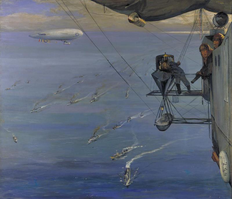 Un convoi, mer du Nord : vue depuis un dirigeable (NS 7) au large des côtes norvégiennes. - John Lavery