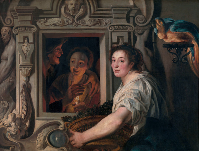 Une servante avec un panier de fruits et deux amoureux - Jacob Jordaens1