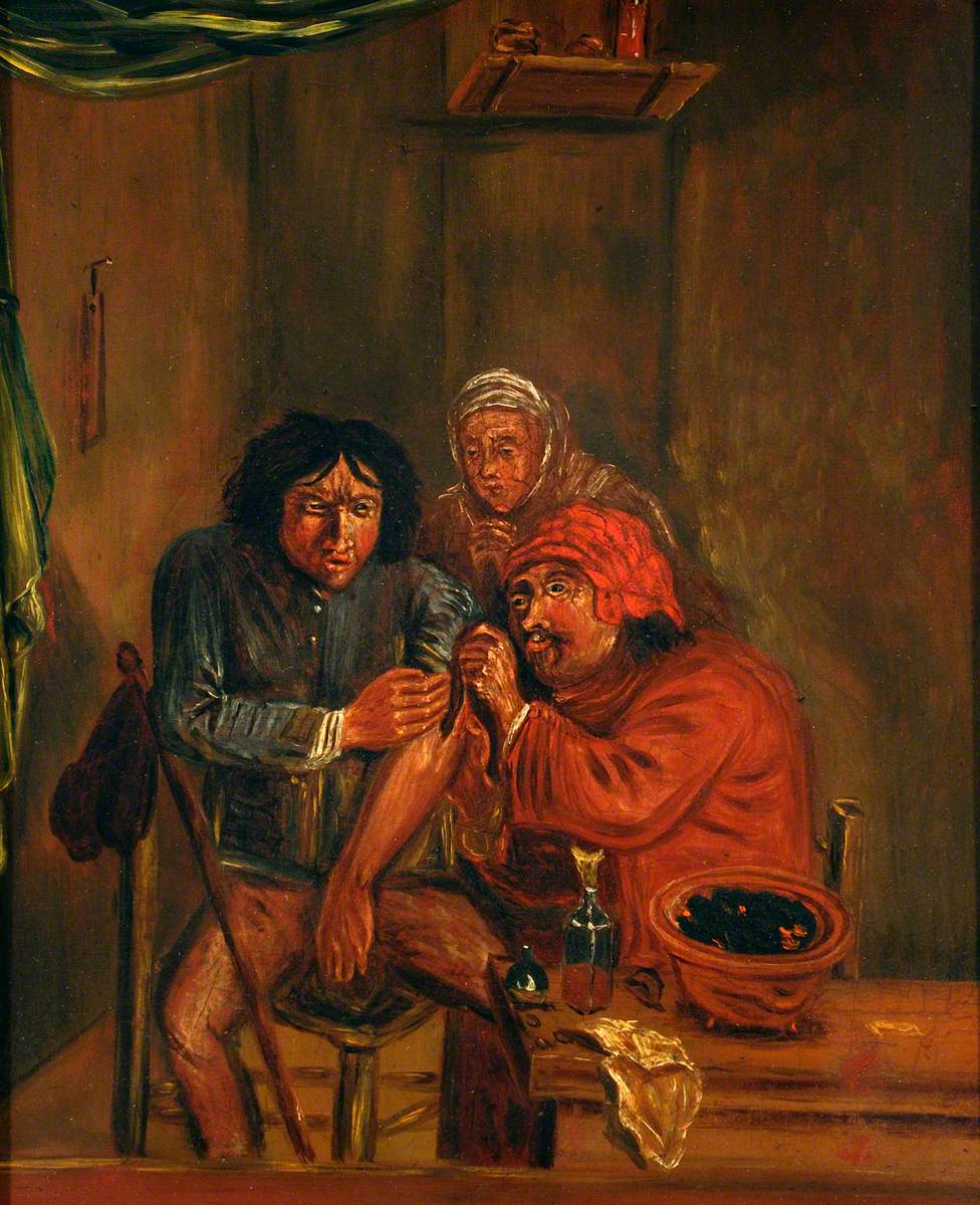 Un chirurgien soigne le bras d'un homme - Adriaen Brouwer