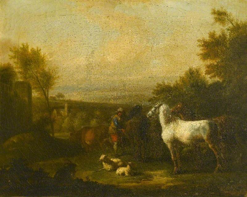 Paysage avec un bouvier, du bétail et des chevaux - Adriaen van de Velde