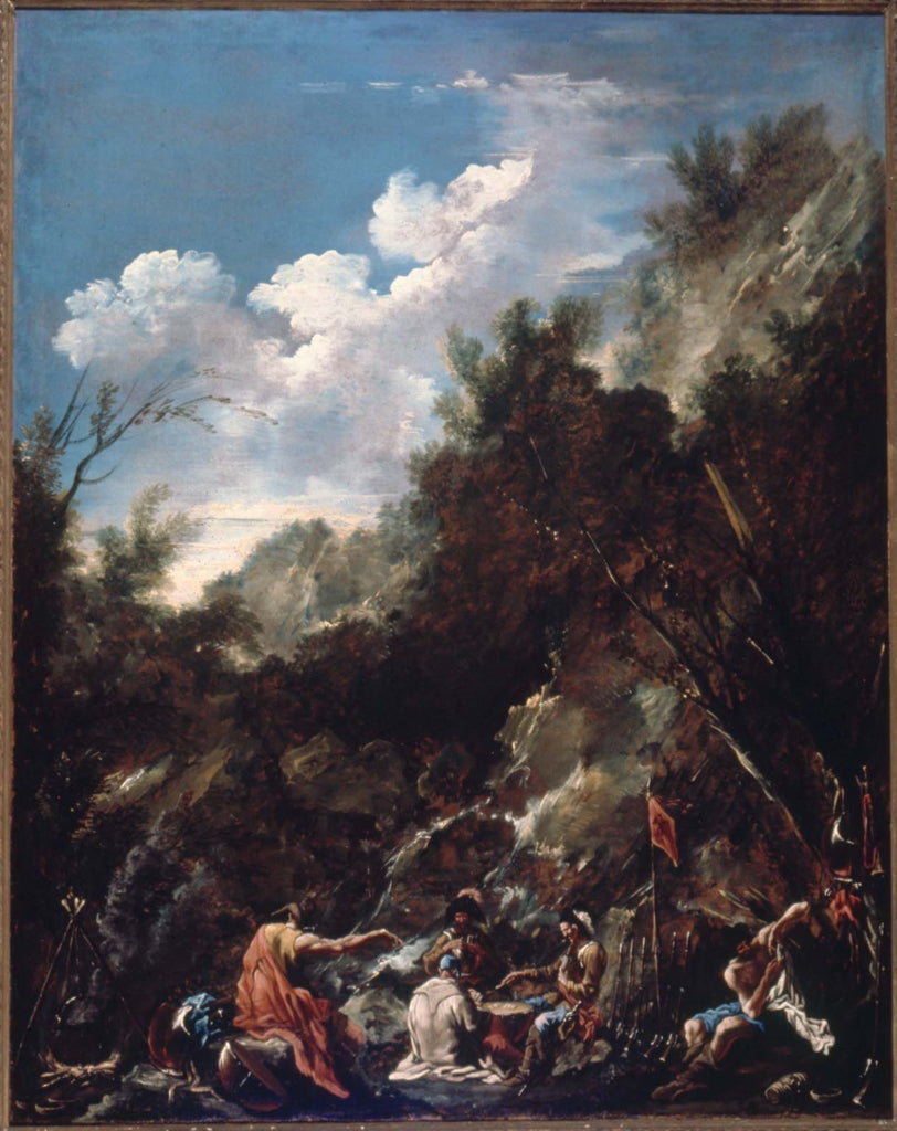 Des soldats jouent aux cartes dans un paysage rocheux - Alessandro Magnasco image 1 copie de tableau peinte à la main