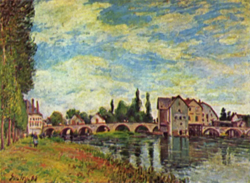 Brücke und Mühle von Moret im Sommer - Alfred Sisley