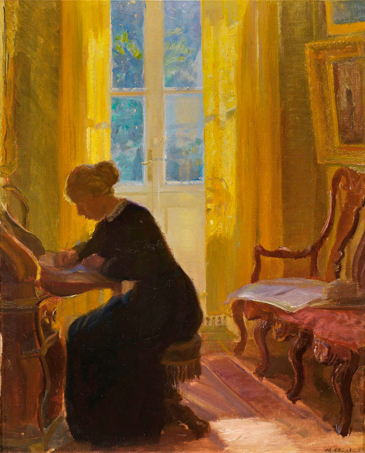 Helga Ancher schreibt. -Anna Ancher