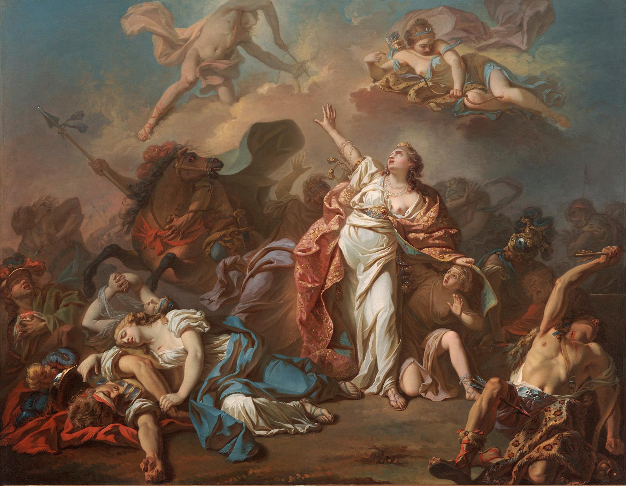 Reproduction du tableau « Diane et Apollon perçant de leurs flèches les enfants de Niobé - Jacques-Louis David » par Alpha Reproduction en peinture à l’huile