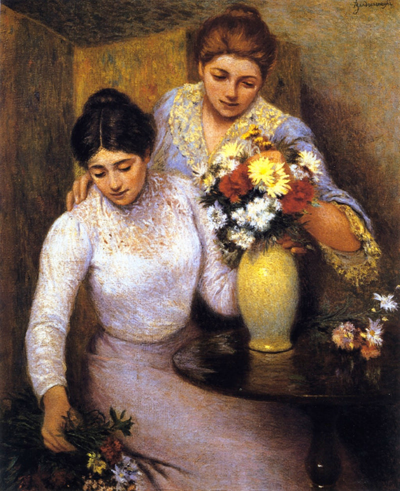 Zwei Mädchen, die Blumen arrangieren - Federico Zandomeneghi