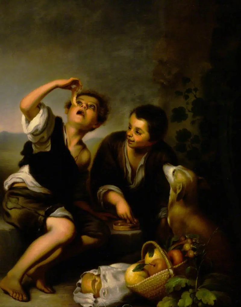 Kinder mit einem Hund und einem Obstkorb (nach Bartolomé Esteban Murillo) - Bartolomé Esteban Murillo