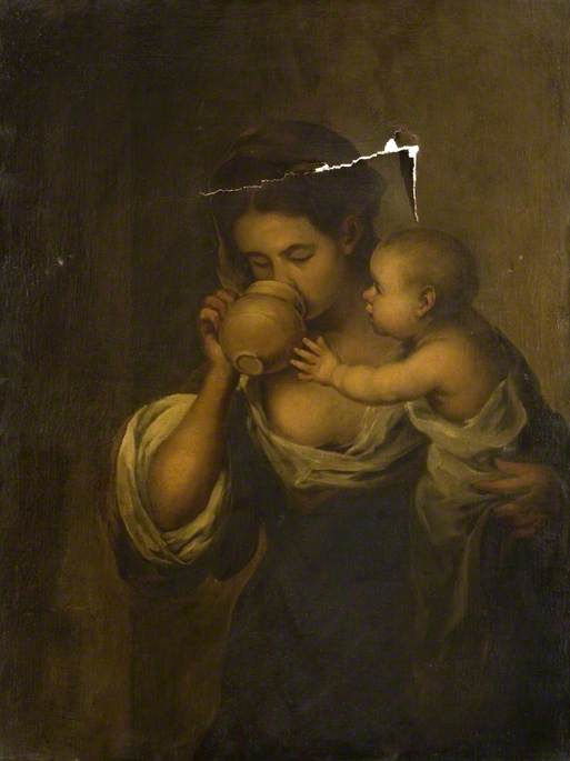 Fille buvant avec un enfant à son bras - Bartolomé Esteban Murillo - Alpha Reproduction