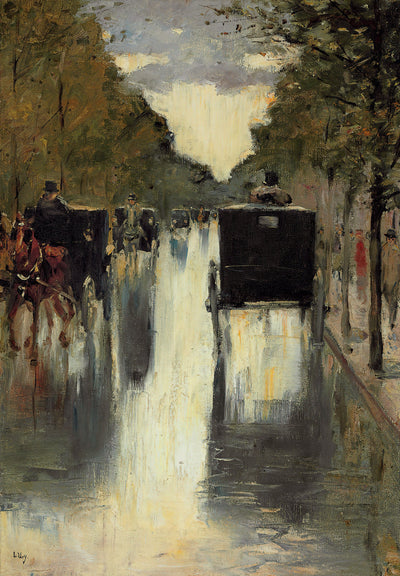 Scène de rue berlinoise avec des fiacres à chevaux - Lesser Ury