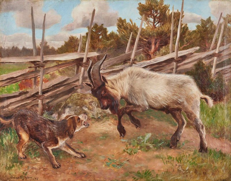 Ziege stößt mit dem Kopf gegen die Wand - Bruno Liljefors