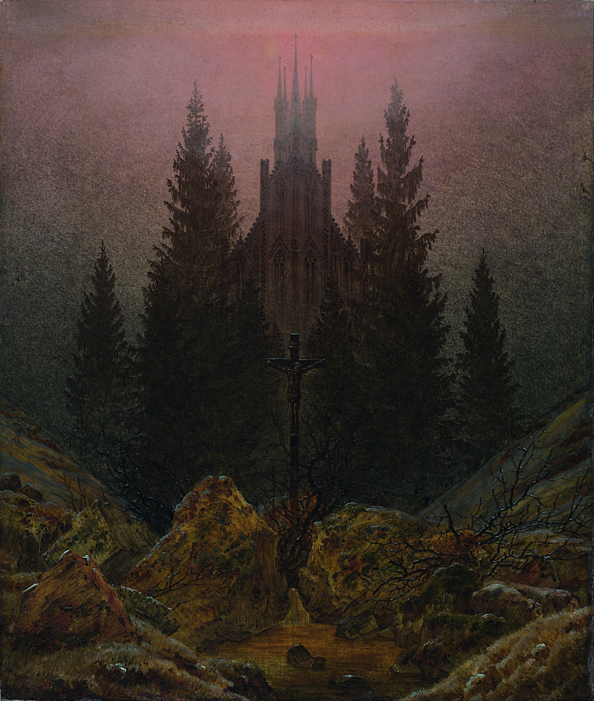 Reproduction du tableau « Croix et cathédrale dans la montagne - Caspar David Friedrich » par Alpha Reproduction en peinture à l’huile
