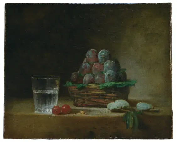Pflaumenpfanne, Wasserglas, Kirschen - Jean Siméon Chardin