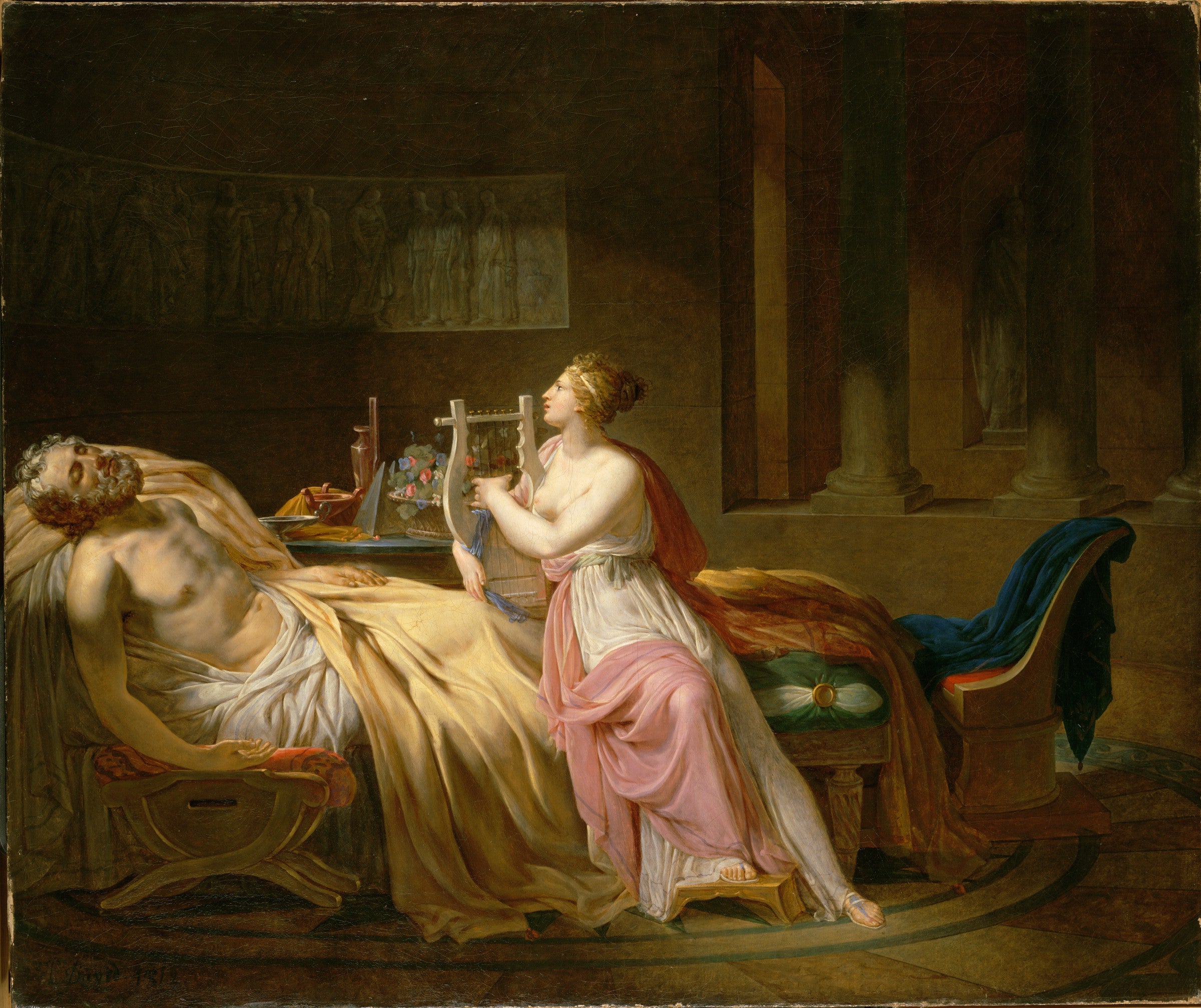 Reproduction du tableau « Calliope pleurant Homère - Jacques-Louis David » par Alpha Reproduction en peinture à l’huile