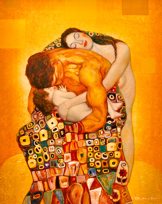 👨‍👩‍👧 Die Familiäre Umarmung – Inspiriert von Gustav Klimt (Collage-Werk von Fans erstellt)