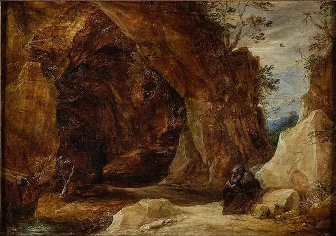 Einsame auf einem Felsen am Eingang einer Höhle - David Teniers der Jüngere