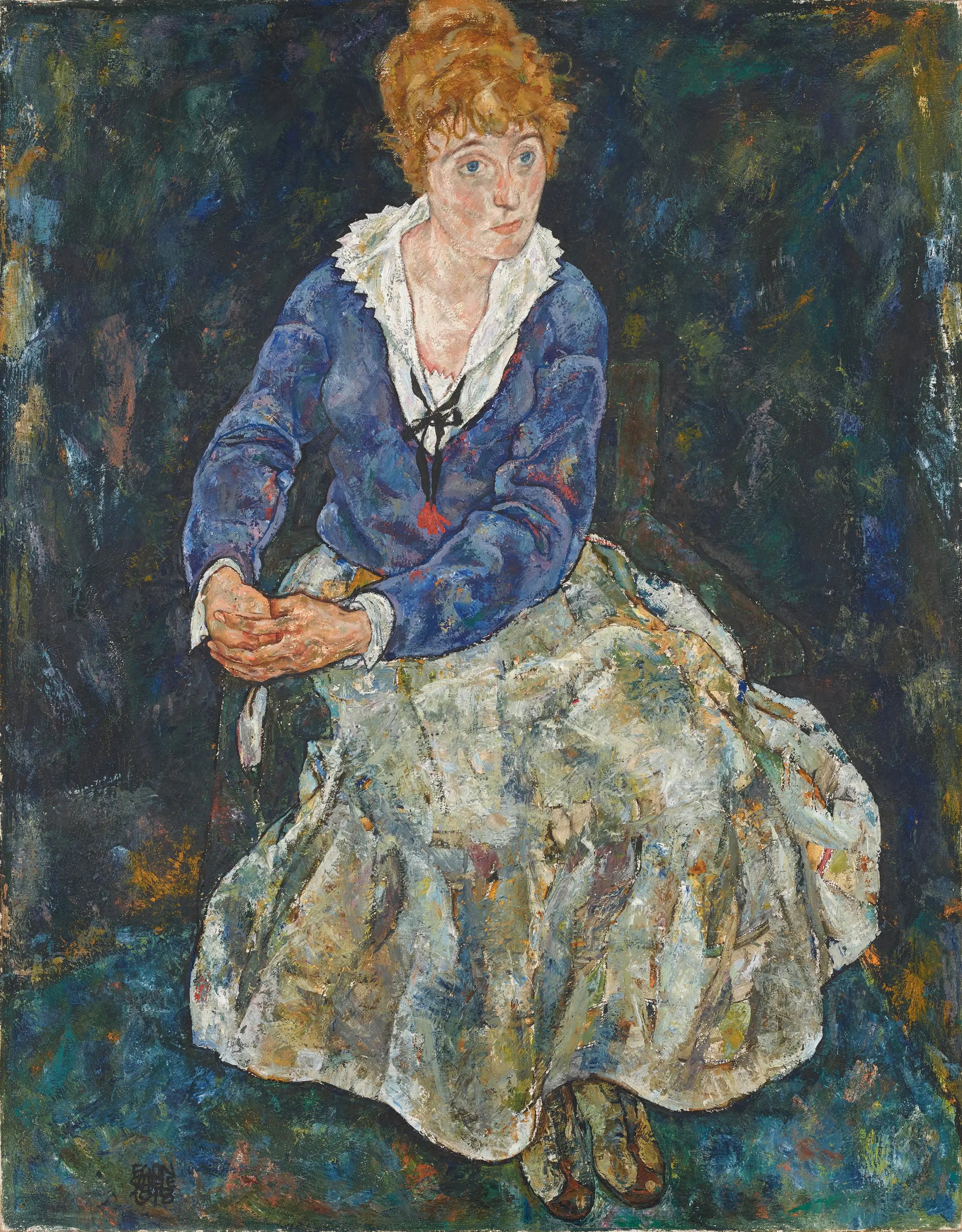 Reproduction du tableau « Portrait de l'épouse de l'artiste, Edith Schiele - Egon Schiele » par Alpha Reproduction en peinture à l’huile