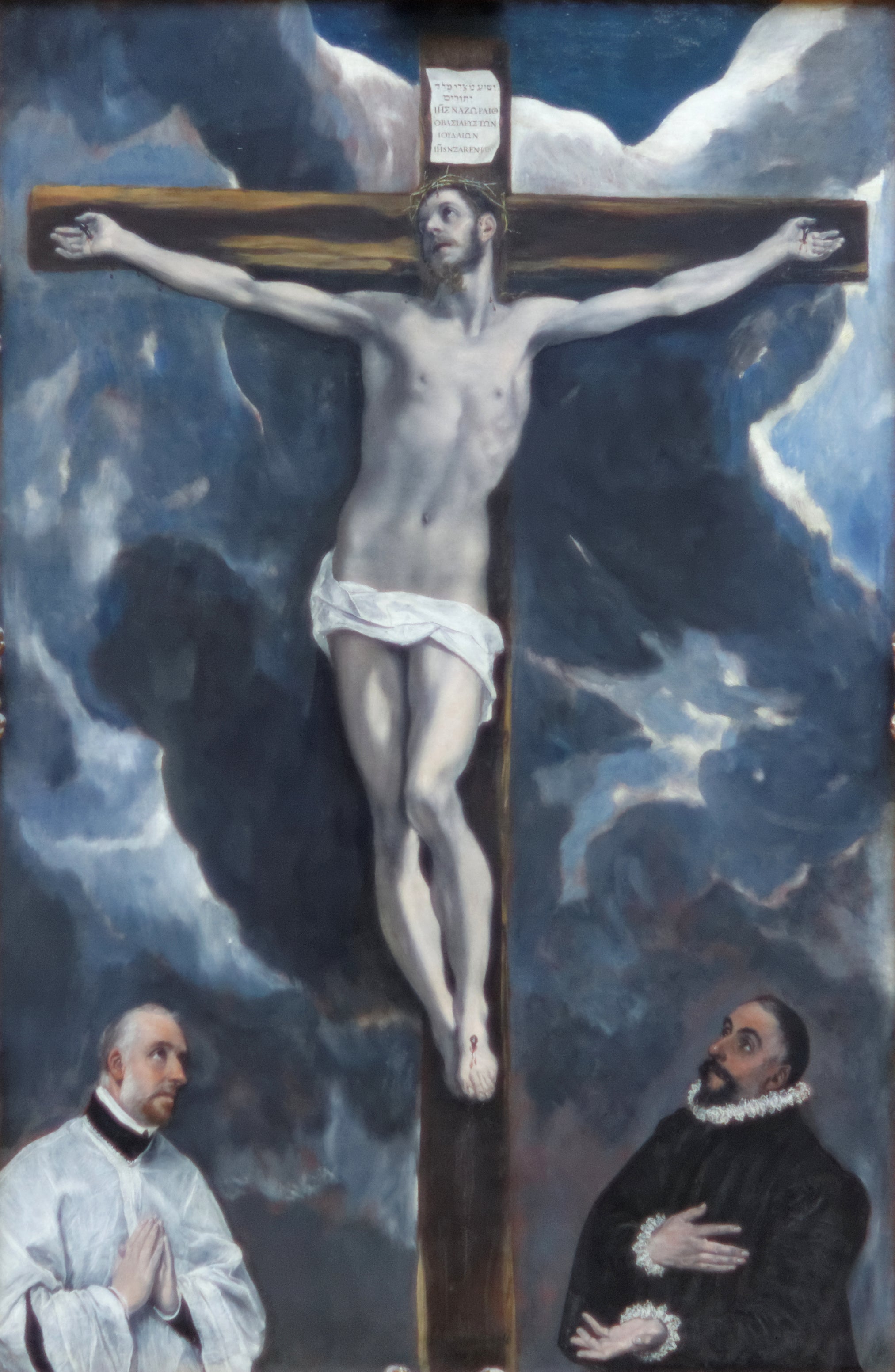 Christus am Kreuz verehrt von zwei Spendern - El Greco