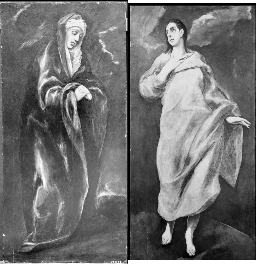 Zwei Fragmente nach der Kreuzigung mit der Jungfrau Maria und dem Evangelisten Johannes - El Greco
