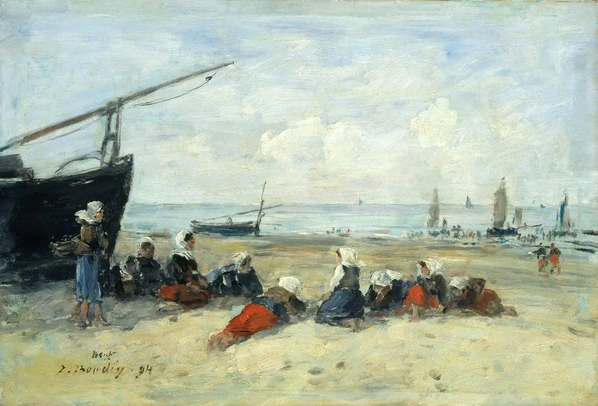Reproduction du tableau « Berck, Pêcheuses sur la plage, basse marée - Eugène Boudin » par Alpha Reproduction en peinture à l’huile