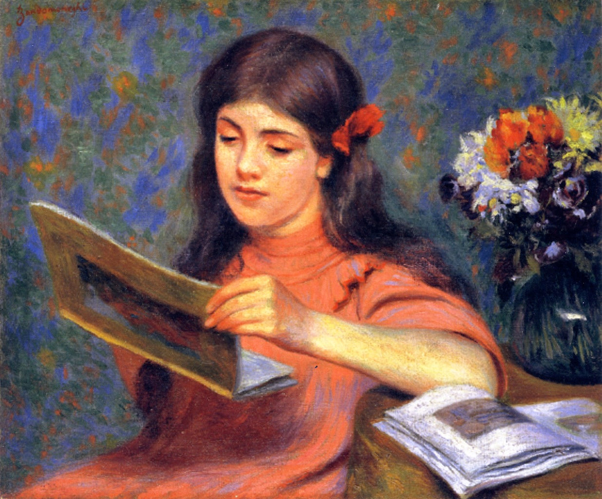 Fille regardant un livre - Federico Zandomeneghi - Alpha Reproduction