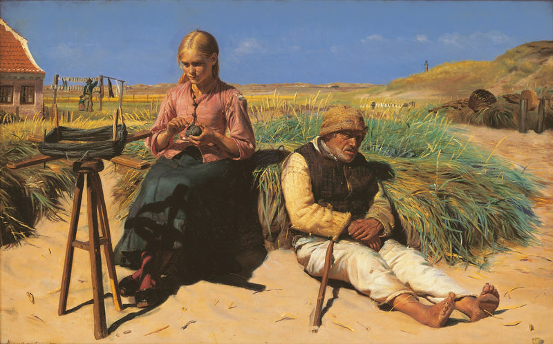 Silhouetten in einer Landschaft. Der blinde Kristian und Tine inmitten der Dünen. – Michael Peter Ancher