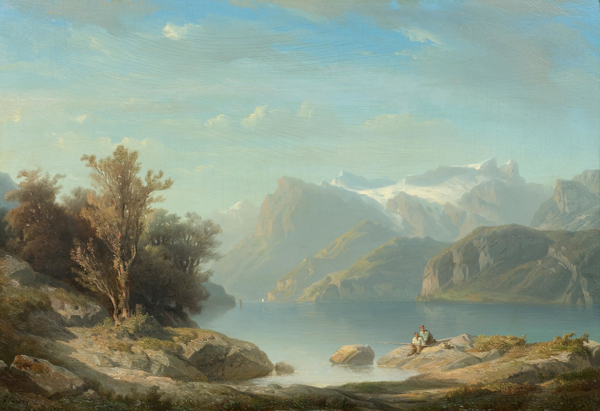 Le lac des Quatre-Cantons près de Brunnen, François Diday, 1855, Huile sur toile