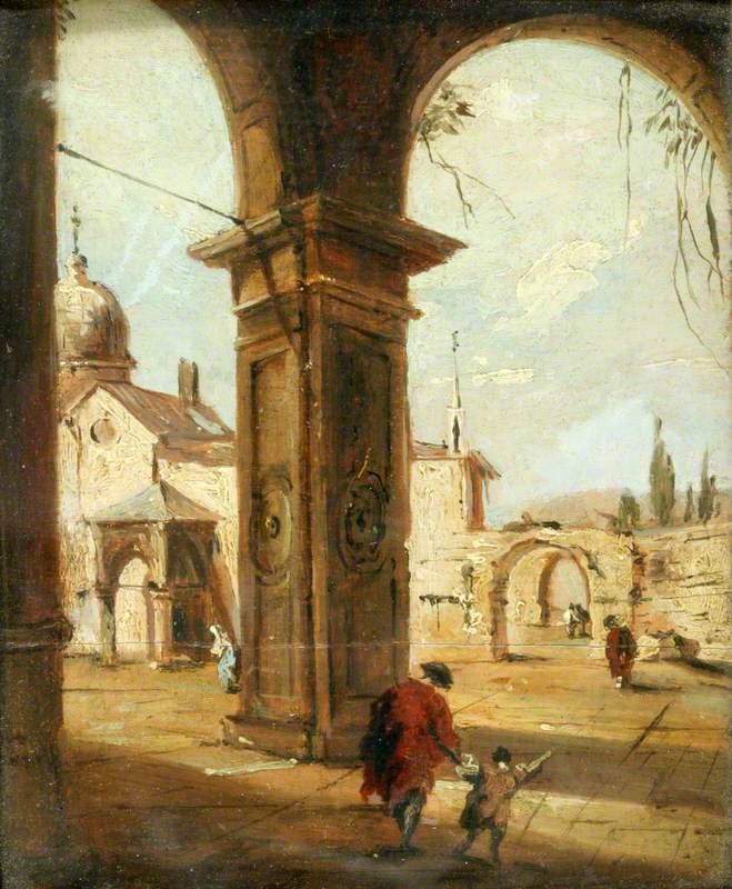 Capriccio mit einer Kirche, gesehen durch einen Portikus - Francesco Guardi
