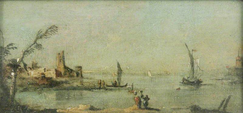 Lagune von Capriccio mit einer Kirche - Francesco Guardi