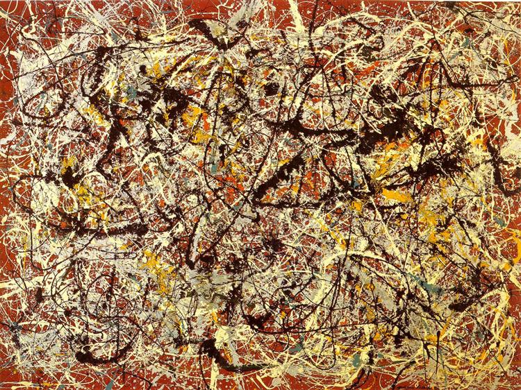 Fresque murale sur sol rouge indien - Jackson Pollock