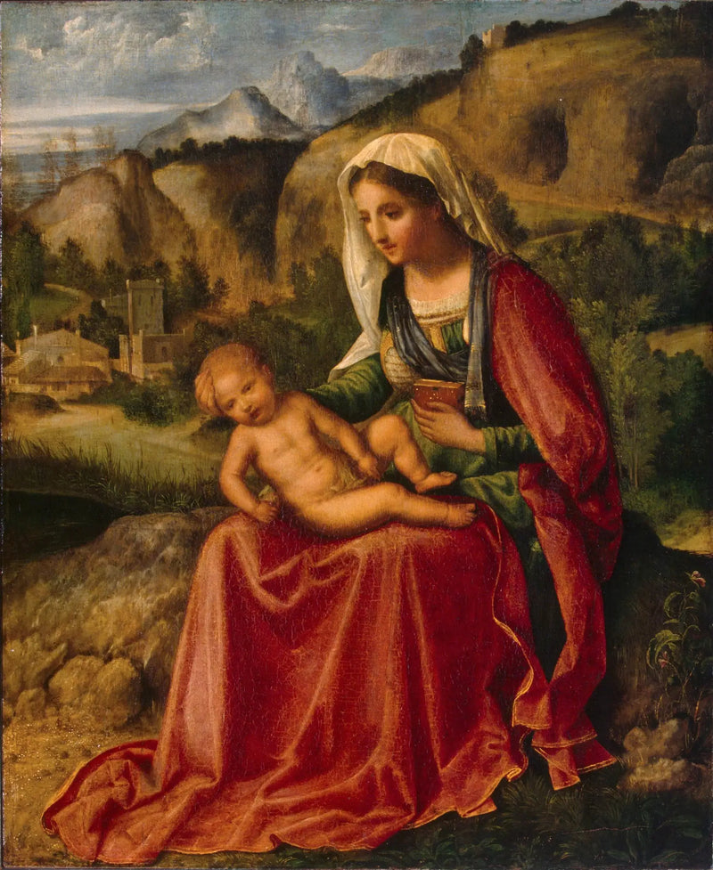 Madonna mit Kind in einer Landschaft - Giorgione