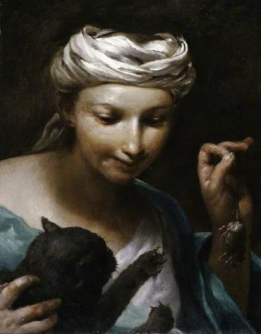Fille avec un chat - Giuseppe Maria Crespi image 1 copie de tableau peinte à la main
