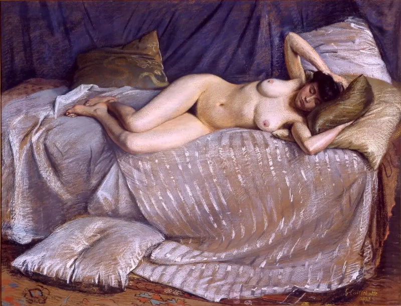 Nackte Frau, die auf einem Sofa liegt - Gustave Caillebotte