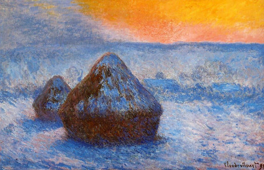 Heuhaufen (Dämmerung, Schneeeffekt) – Claude Monet