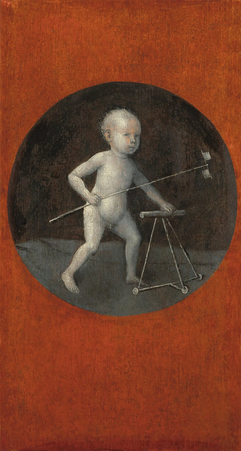 Kind mit Windmühle und Lauflernhilfe - Hieronymus Bosch