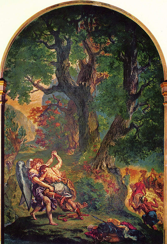 Reproduction du tableau « La Lutte de Jacob avec l'Ange - Eugène Delacroix » par Alpha Reproduction en peinture à l’huile