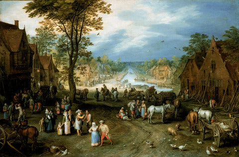 Scène de village avec un canal - Jan Brueghel l'Ancien
