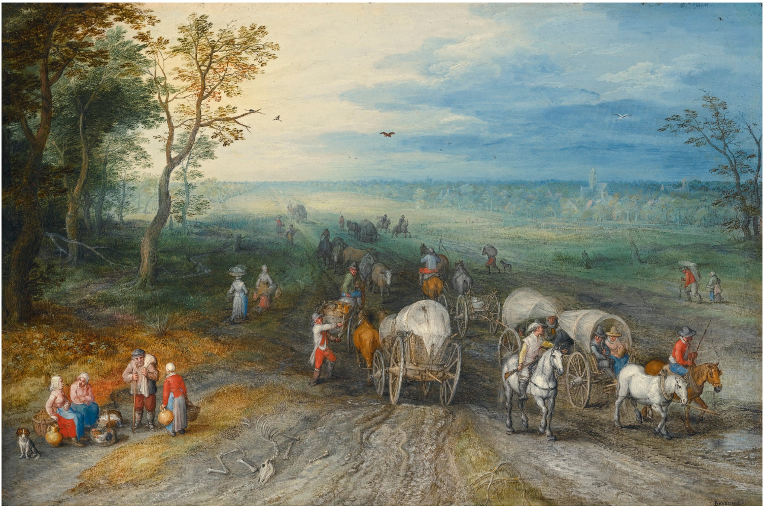 Vaste paysage avec des voyageurs et des chariots - Jan Brueghel l'Ancien