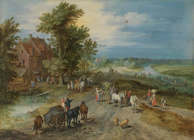 Paysage avec des voyageurs près d'une auberge - Jan Brueghel l'Ancien