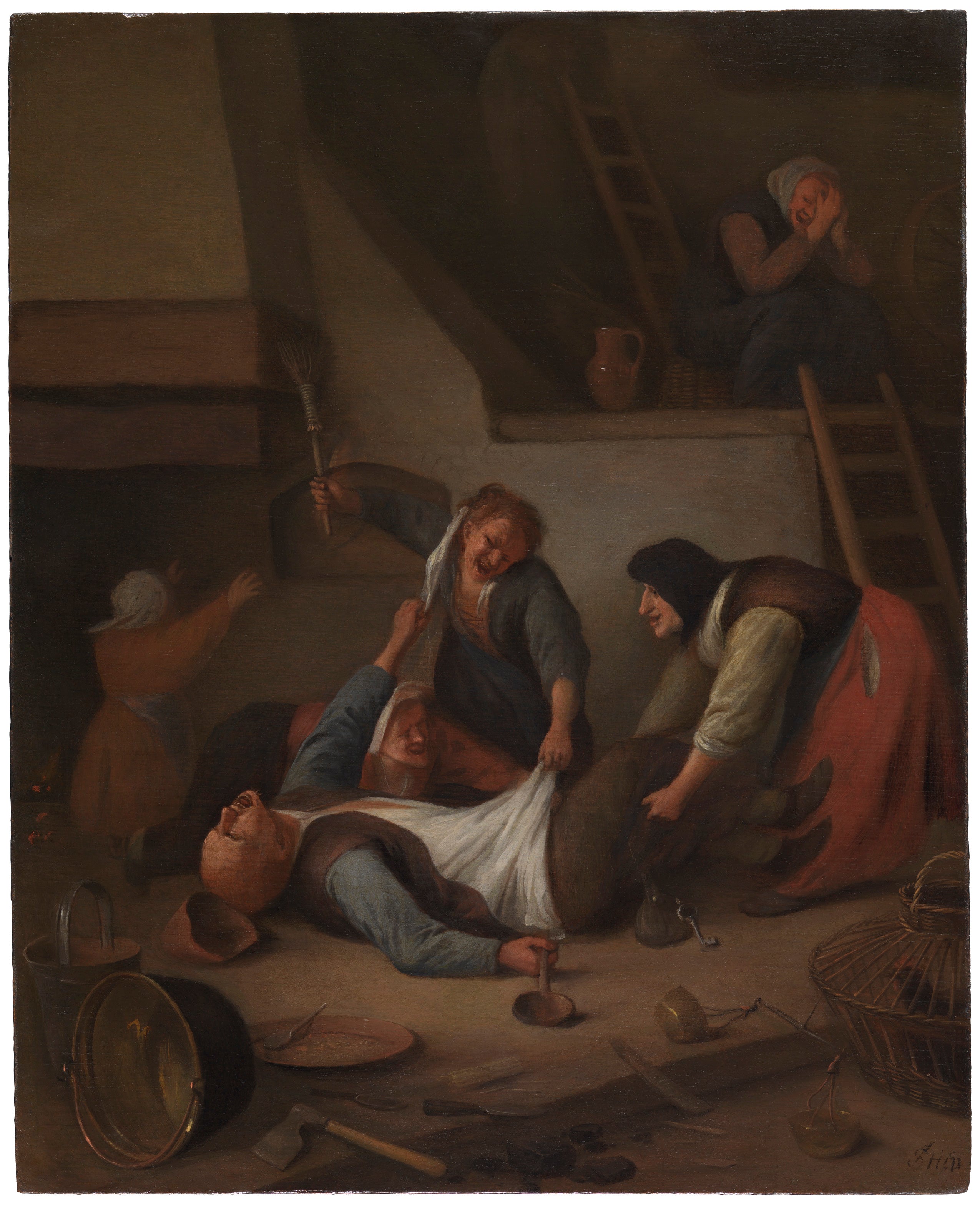 Intérieur avec des femmes battant un homme (« Paysans qui se battent ») - Jan Steen