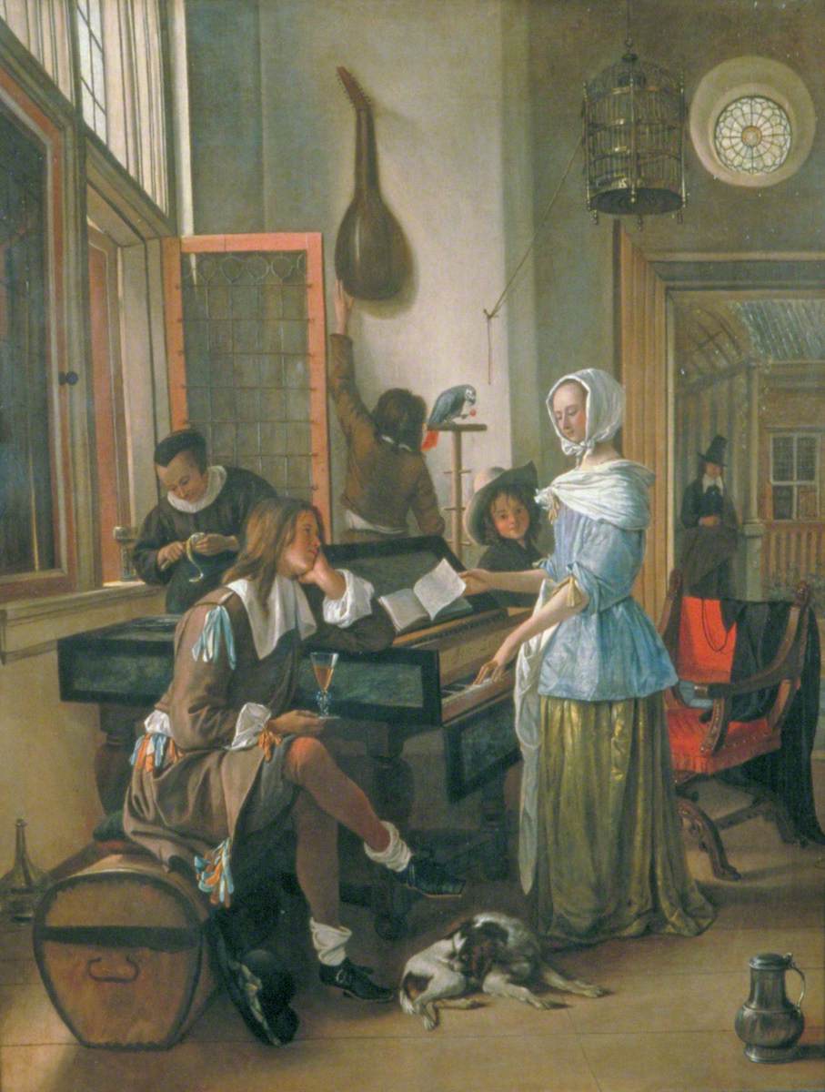 Compagnie avec une femme jouant du clavecin dans un intérieur - Jan Steen
