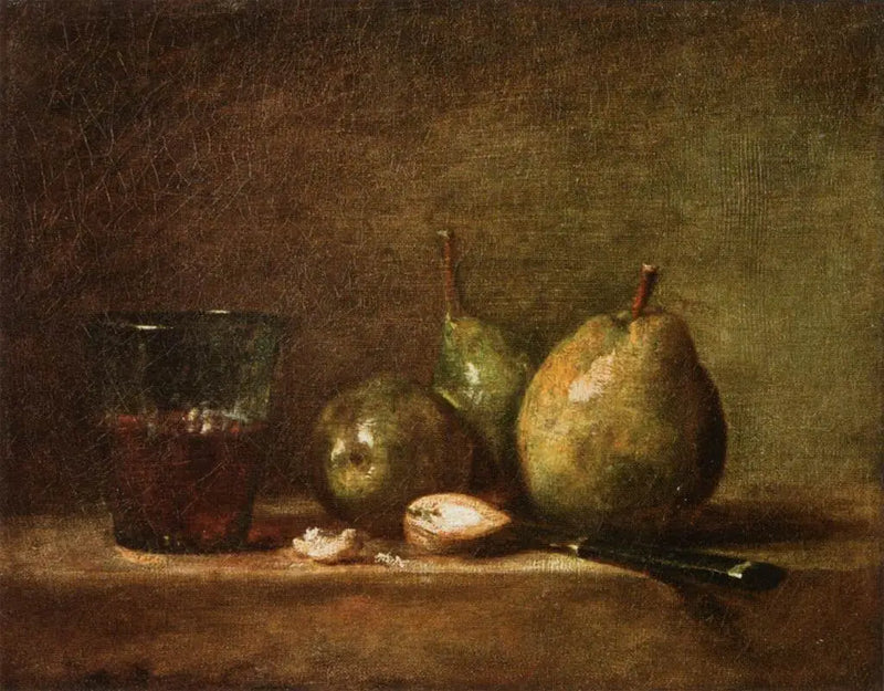Birnen, Nüsse und Weinglas - Jean Siméon Chardin